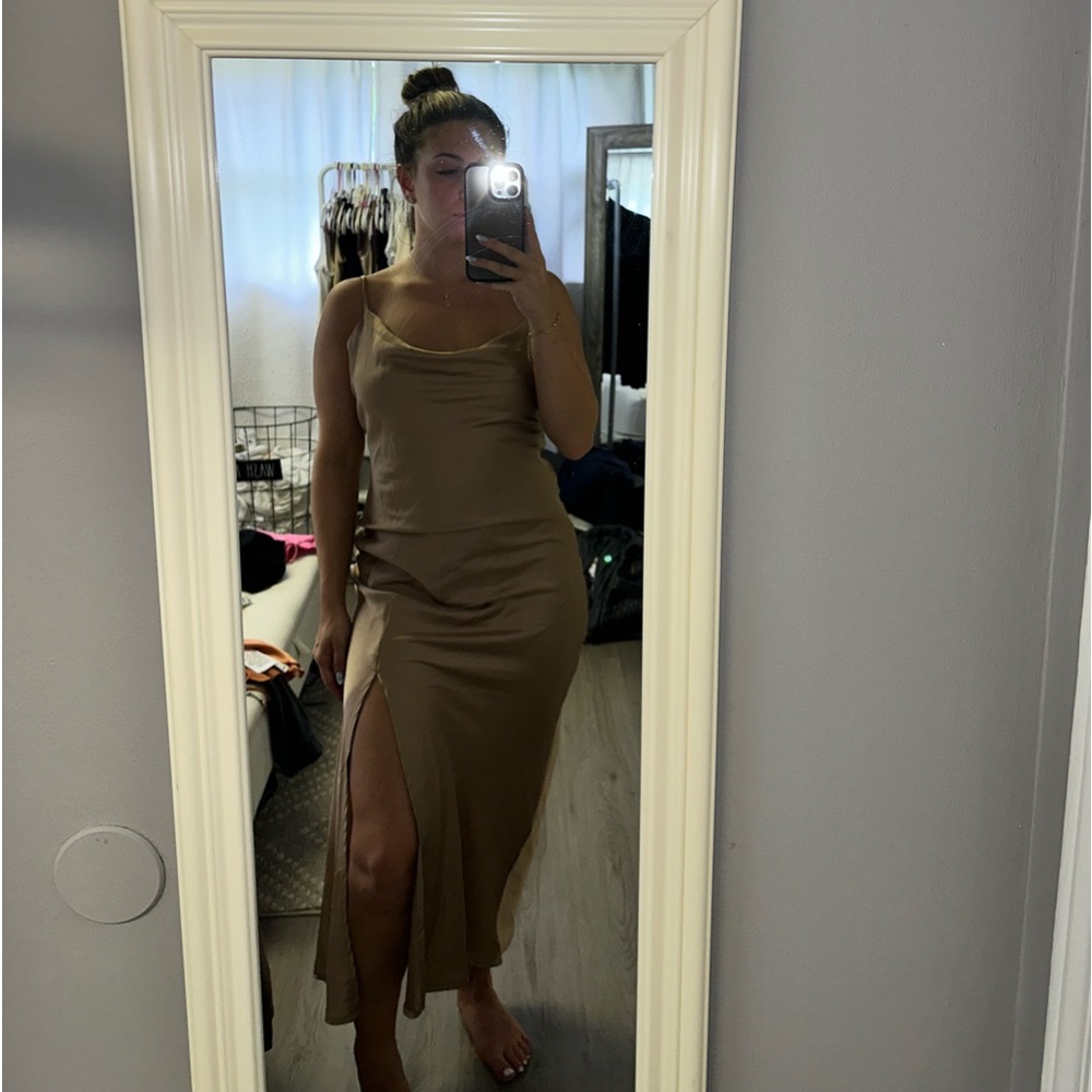 Champagne Color Satin Slip Dress